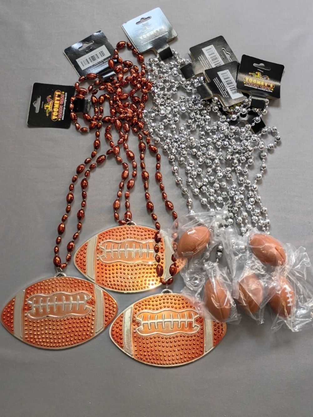 8 FOOTBALL Shape Beads New Orleans MARDI GRAS Party Beaded NECKLACES